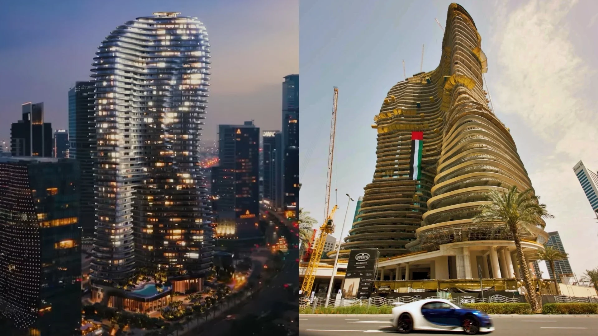 A residential tower in Dubai: the render and the construction site side by side